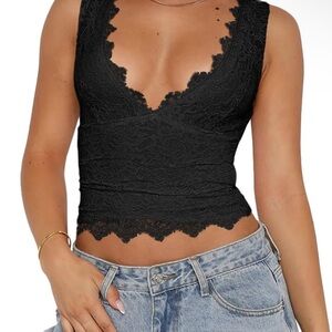 REORIA Women’s Sexy V-Neck Sleeveless Lace Tank Top